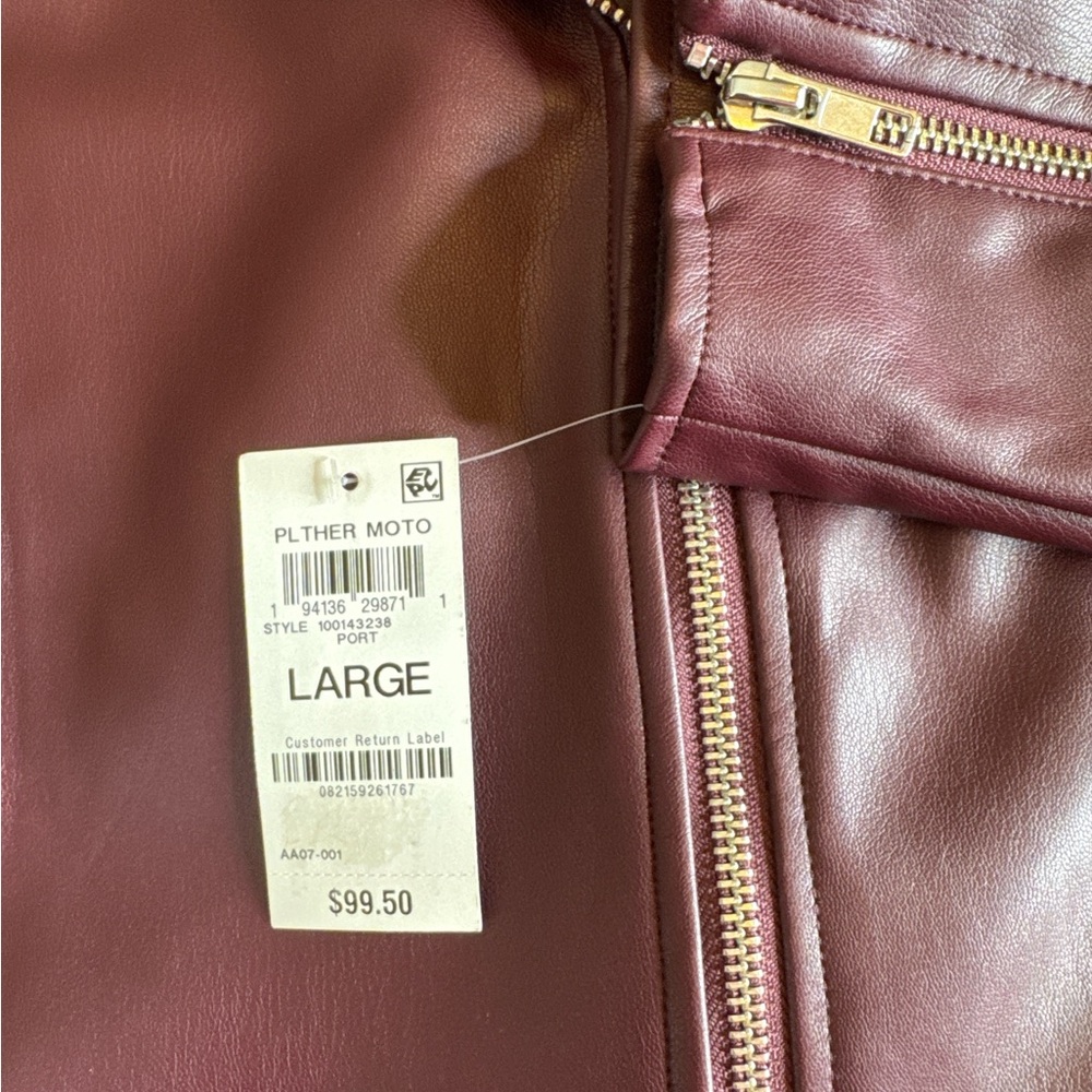 INC INTERNATIONAL CONCEPTS Burgundy/Wine Vegan Jacket, Size L. - Picture 7 of 12